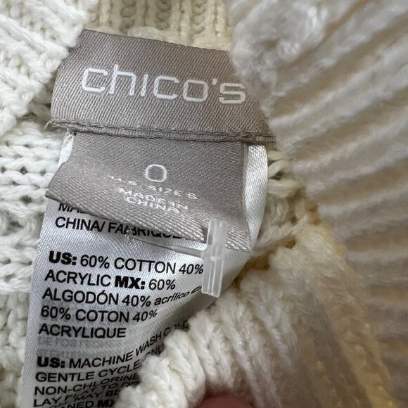 Chico's Women's Cable Knit Turtleneck Sweater Cream Size Small Fringe - Picture 8 of 8